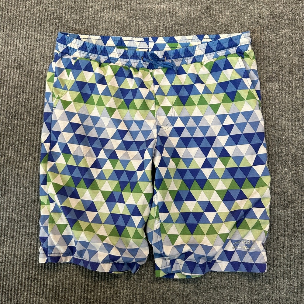 Eddie Bauer Mens Geometric Board Shorts Medium Blue Green Quick Dry